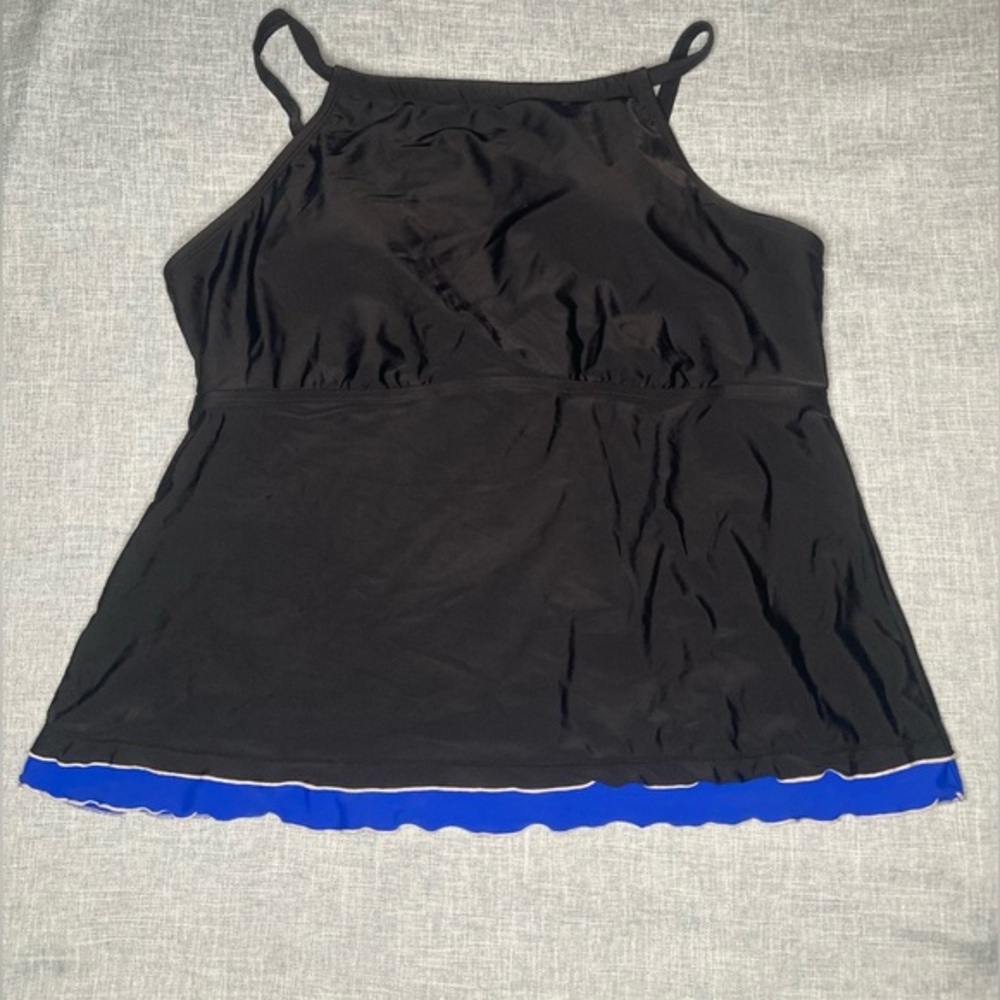 2/$30 Firpearl‎ Women's Swimsuit High Neck Ruffle Hem Tankini Top Black Blue 16